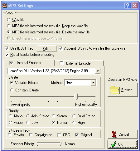 Audiograbber MP3 settings